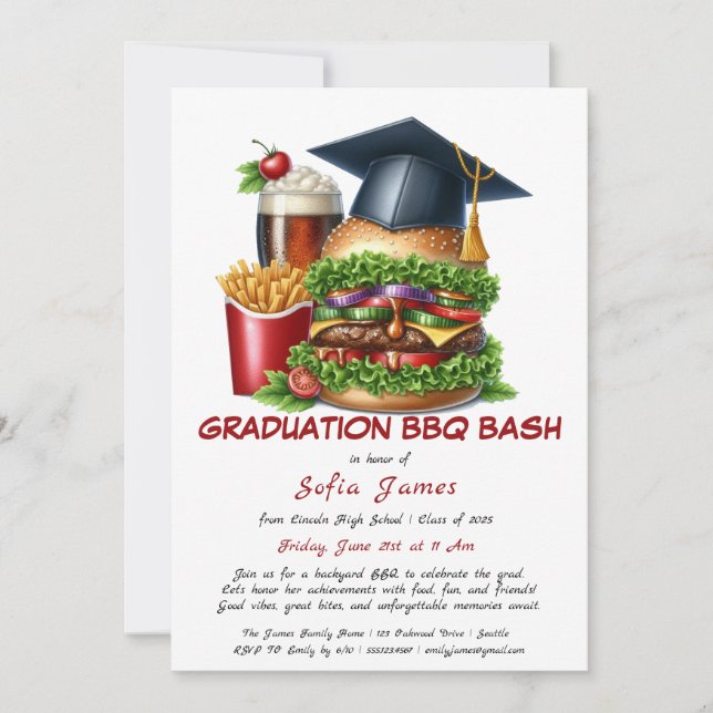 Graduation BBQ Party Invitation | Backyard Cookout (Front)
