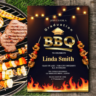 Graduation BBQ Party Invitation Flame & Skewer