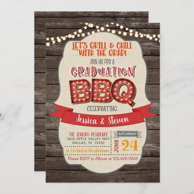 Graduation BBQ Party Invitation - Grill & Chill (Front/Back)