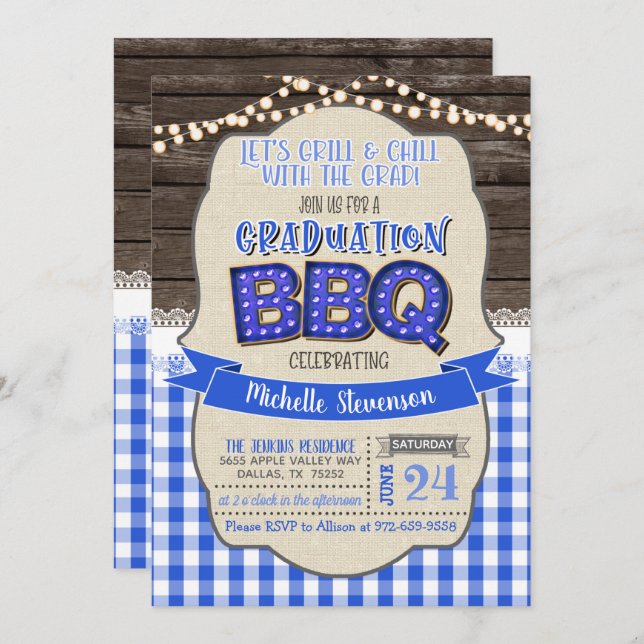 Graduation BBQ Party Invitation - Grill & Chill BG (Front/Back)