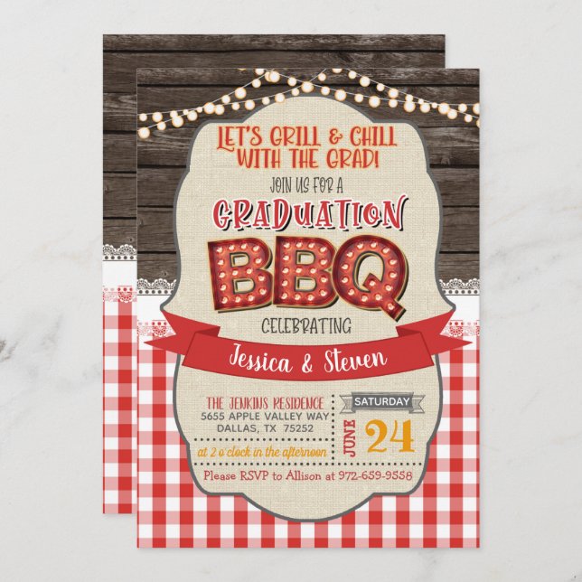 Graduation BBQ Party Invitation - Grill & Chill G (Front/Back)