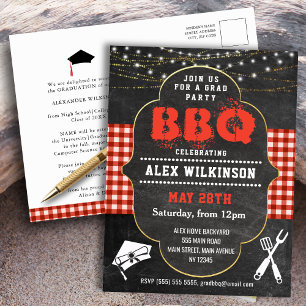 Graduation BBQ Party Rustic Chalkboard Invitation Postcard