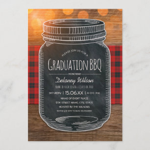 Graduation BBQ Party Rustic Chalkboard Mason Jar Invitation