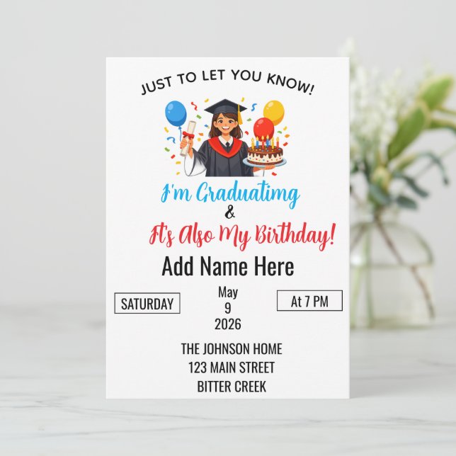 Graduation & Birthday mashup Invitation (Standing Front)
