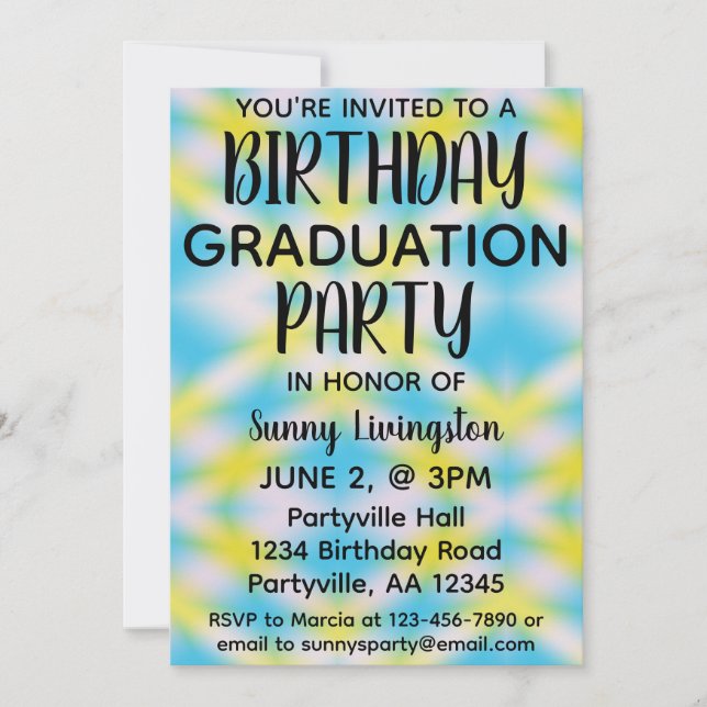 Graduation Birthday One Photo Blue Tie Dye Party Invitation (Front)