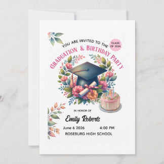 Graduation & Birthday Party Floral Design Invitation
