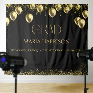Graduation Black and Gold Photo Wall Tapestry