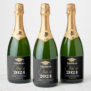 Graduation black and gold wine label