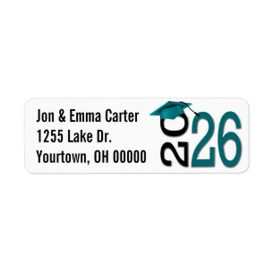 Graduation Black and Teal 2026 School Colors Return Address Label
