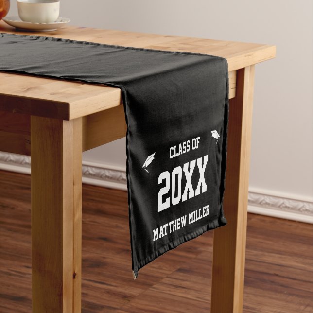 Graduation Black and White Graduate Name Short Table Runner (In Situ)