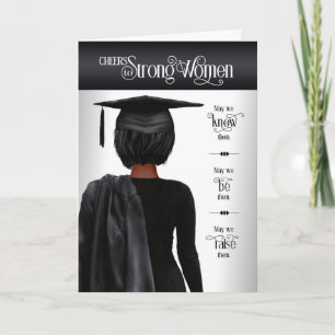 Graduation Black Cap and Gown Dark Hair Card