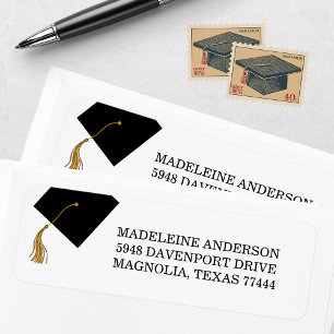 Graduation Black Cap And Tassel Photo Thank You Return Address Label