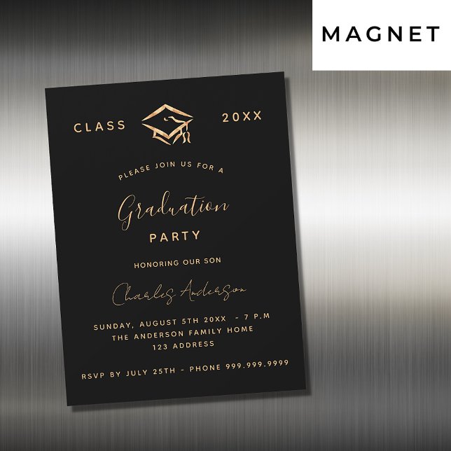 Graduation black gold 2024 minimalist luxury magnetic invitation (Creator Uploaded)