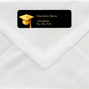 Graduation black gold cap return address  label