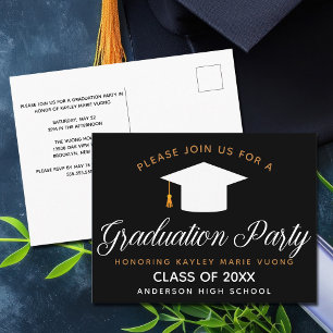 Graduation Black Gold Chic 2021 Senior Party Postcard