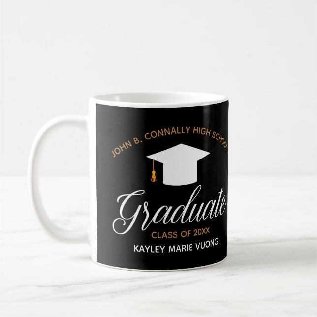 Graduation Black Gold Chic School 2021 Custom Coffee Mug (Left)