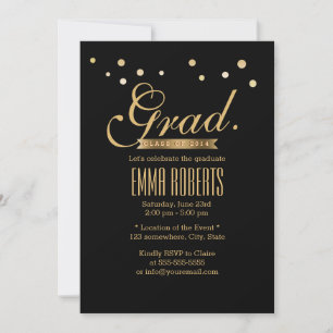 Graduation Black & Gold Confetti Dots Announcement