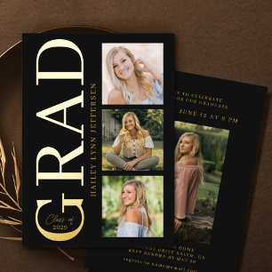 Graduation Black Gold Foil Graduate Invitation