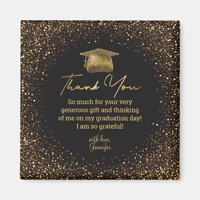 graduation black gold glitters thank you stylish magnet (Front)