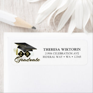 Graduation Black Gold Return Address Label