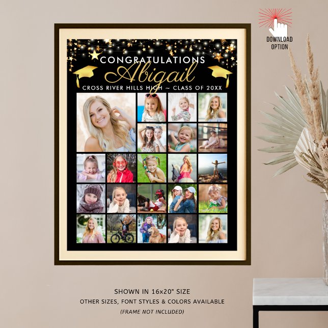 Graduation Black Gold Script 22 Photo Collage Print (Creator Uploaded)