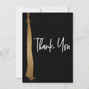 Graduation Black Gold Tassel Modern Handwritten Thank You Card