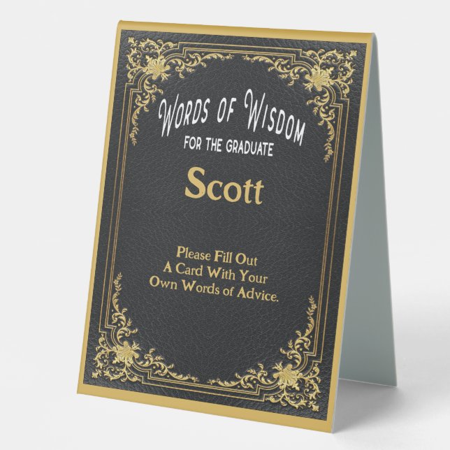 Graduation Black Gold Words Of Wisdom Guest Advice (Front)