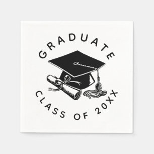 Graduation Black Grad Cap Diploma Class of 2021 Napkin