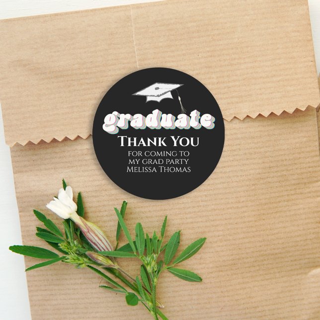 Graduation Black Graduate Retro Typography Simple Classic Round Sticker (Creator Uploaded)