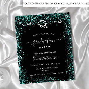 Graduation black green teal budget invitation flyer