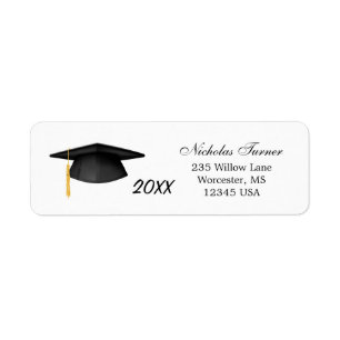Graduation black mortar cap Label Return Address Label