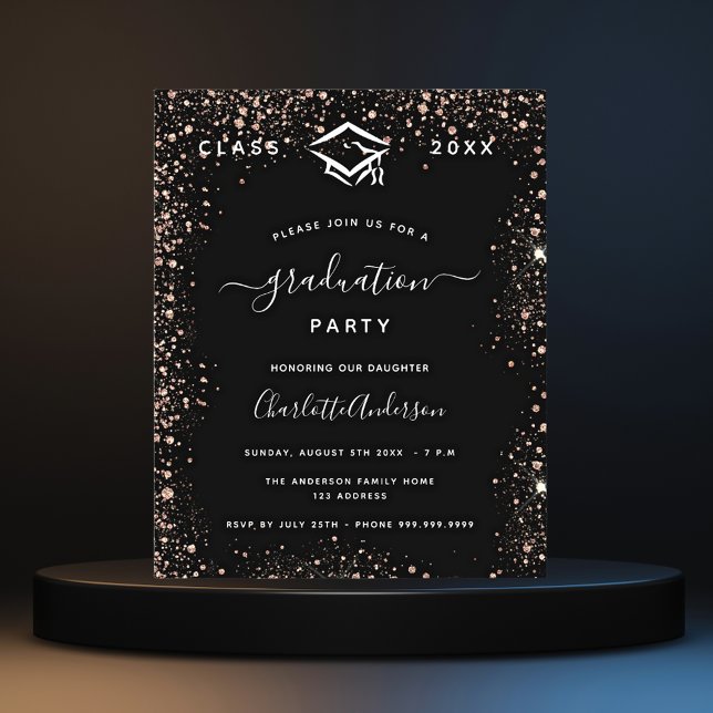 Graduation black rose gold 2025 invitation (Creator Uploaded)