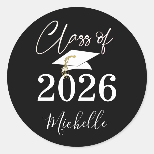 Graduation Black Script Class of 2024 Classic Round Sticker (Front)