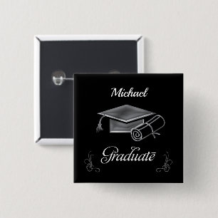Graduation Black & Silver, Cap & Diploma 15 Cm Square Badge