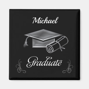 Graduation Black & Silver, Cap & Diploma Magnet