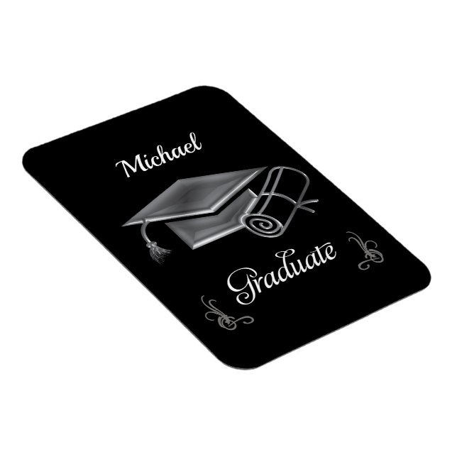 Graduation Black & Silver, Cap & Diploma Magnet (Right Side)