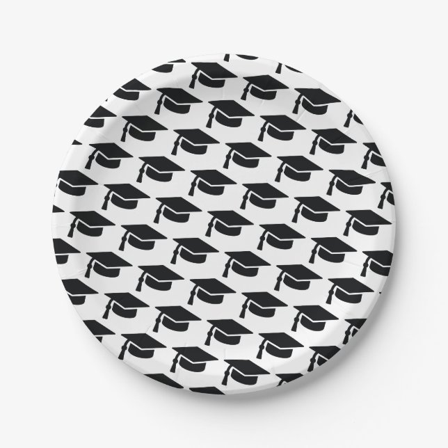 Graduation Black Tassel Cap Paper Plate (Front)