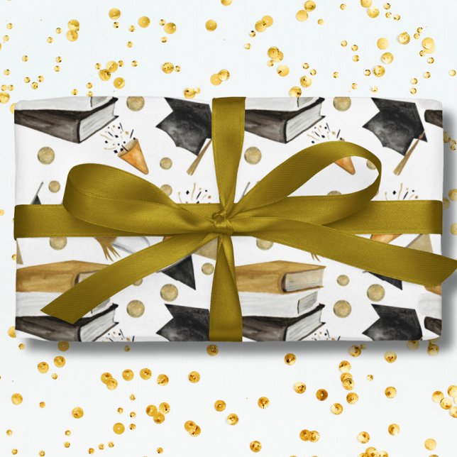 Graduation Black White and Gold Wrapping Paper (Creator Uploaded)