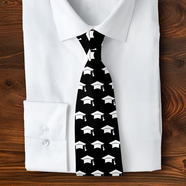 Graduation Black White Cap Icon Pattern Keepsake Tie (Creator Uploaded)