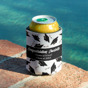 Graduation Black White Caps Party Supplies Can Cooler