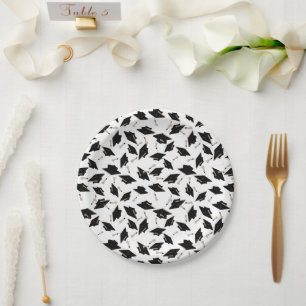 Graduation Black White Caps Party Supplies Paper Plate