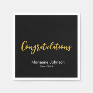 Graduation Black White Gold Congratulations Name Napkin