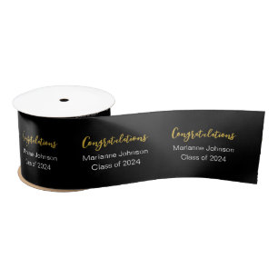 Graduation Black White Gold Congratulations Name Satin Ribbon