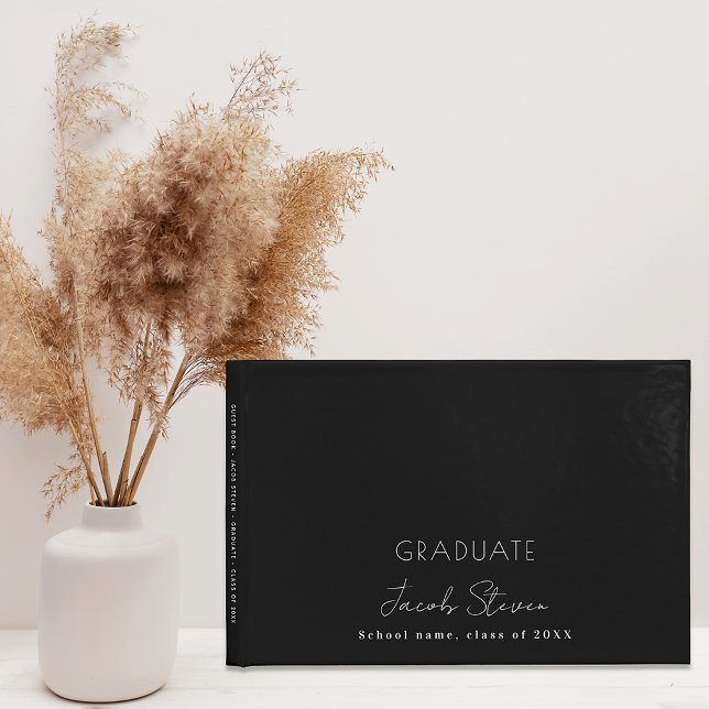 Graduation black white name script minimalist guest book (Creator Uploaded)