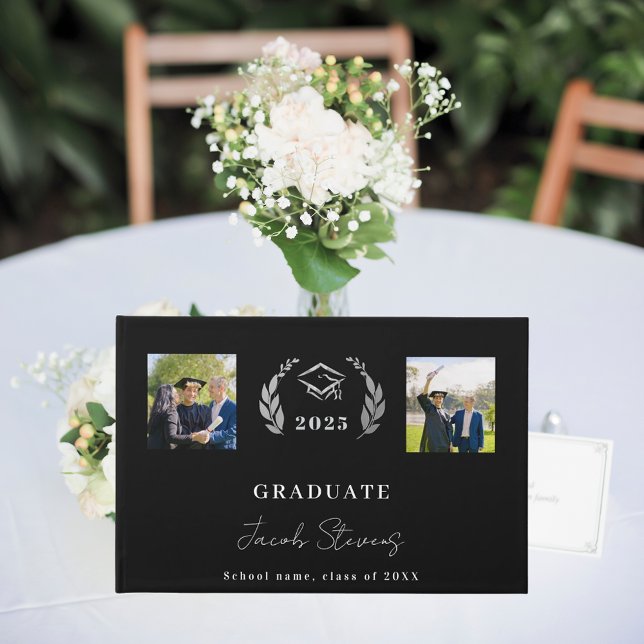 Graduation black white name script photo guest book (Creator Uploaded)