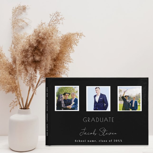 Graduation black white name script photo guest book (Creator Uploaded)