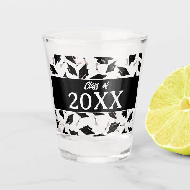 Graduation Black White Personalised Class of Shot Glass (Front)
