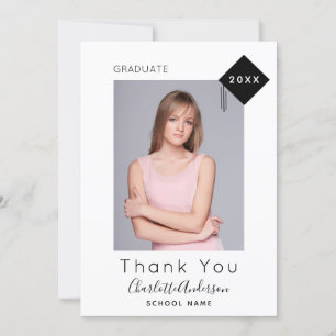 Graduation black white photo modern thank you card