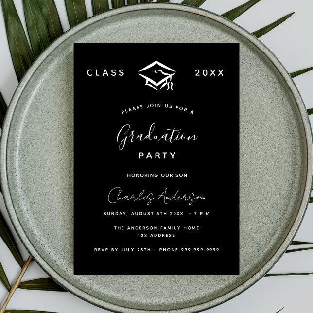 Graduation black white simple 2024 invitation postcard (Creator Uploaded)