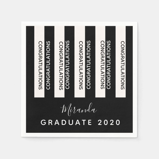 Graduation black white stripes congrats napkin (Front)